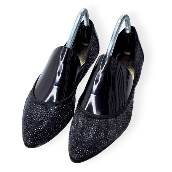 Jennifer Lopez Black Crystal Semi Sheer Pointy Toe Shoes Dress Flats Sz 9 - Picture 1 of 11